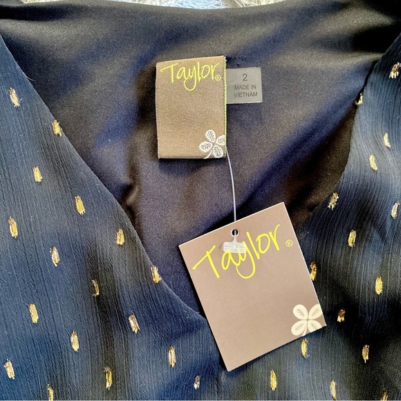Taylor NWT Black & Gold Foil Dot Dress Size 2 - Picture 6 of 10